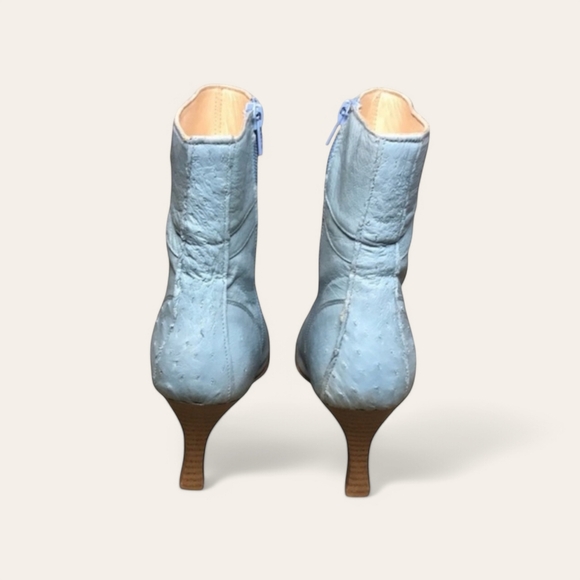 White Diamonds Ostrich Leather Side Zip Heeled Western Boot in Powder Blue - Picture 5 of 9